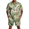 Men's Casual Printed Lightweight Breathable Shirt and Drawstring Shorts Set