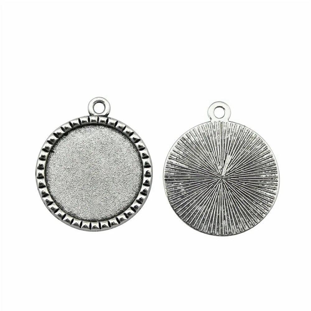 Ajuste Redondo 25Mm Cabujón de Cristal Base Bandeja de Montaje Color Plata Antigua Componentes Decoración Hecho a Mano Para Fabricación de Joyas