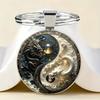 Yin Yang Dragon Keychain - Fashion Alloy Pendant, Black And White Dragon Design, Perfect For Bags, Backpacks And Unique Gifts