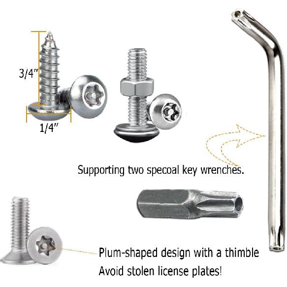 Anti Theft License Plate Screws, Anti Theft License Plate Frame Bolts Tamper Resistant Fasteners, Stainless Steel License Plate Screws, 1/4"(M6)