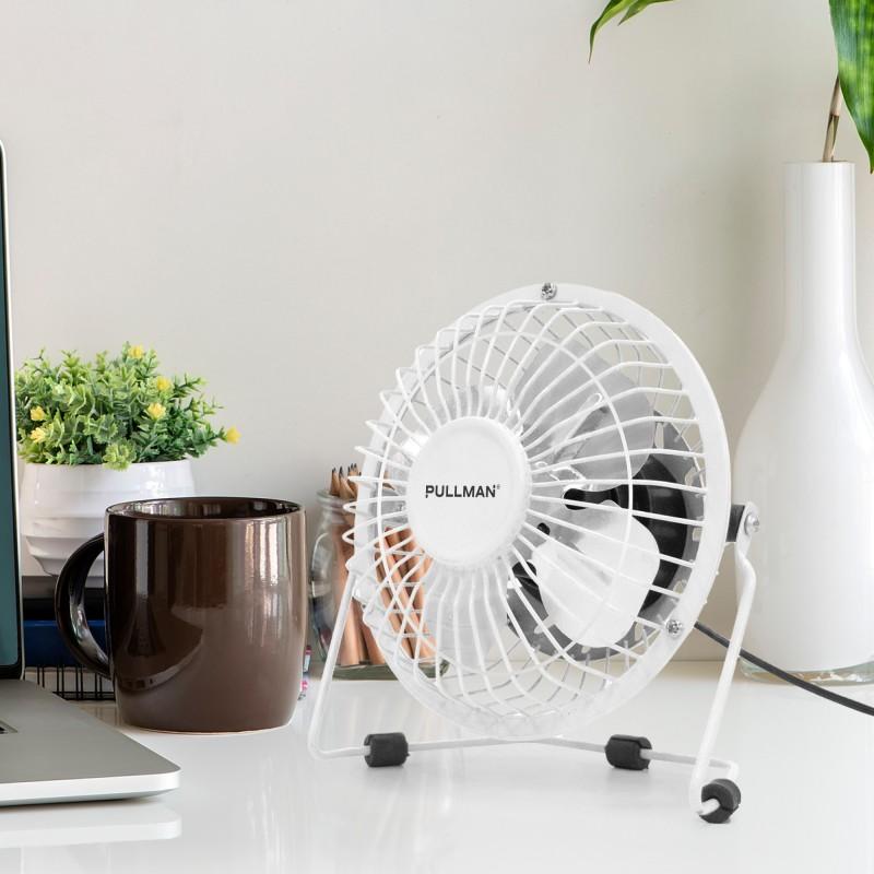 Pullman - Mini Ventilateur De Bureau Usb - Portable, Léger, Orientable - En Métal Blanc