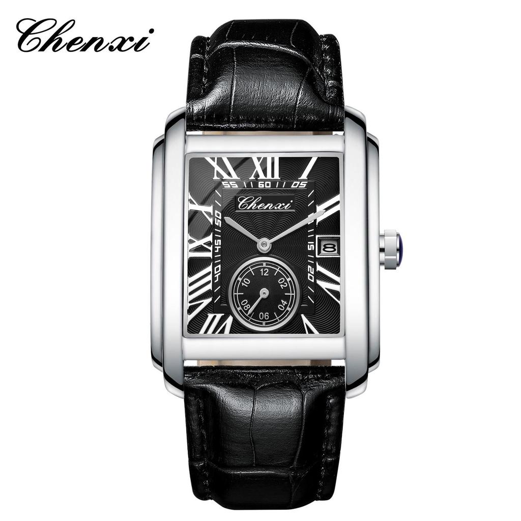 Douyin Trendy Square Quarzuhr mit Lederarmband – Marke Morning Dawn für Herren