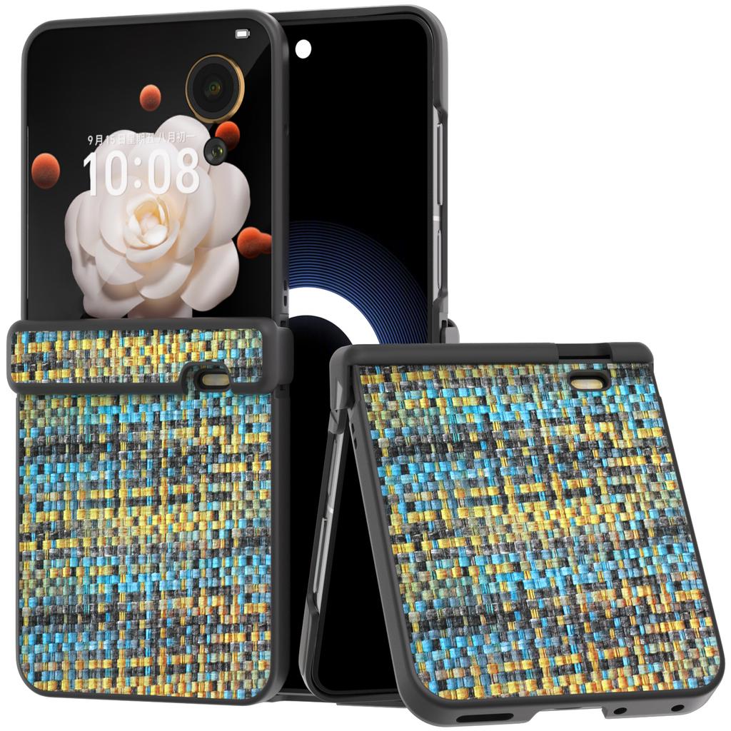 For Honor Magic V Flip 5G Case Plaid Texture Leather+PC Phone Cover Hinge Protection