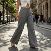 Bequeme Hose Baumwolle Leinen Weites Bein für Damen, Lockerer Knopf Elastischer Bund Arbeitsbund Freizeit Hose, Einfarbige Palazzo mit Taschen