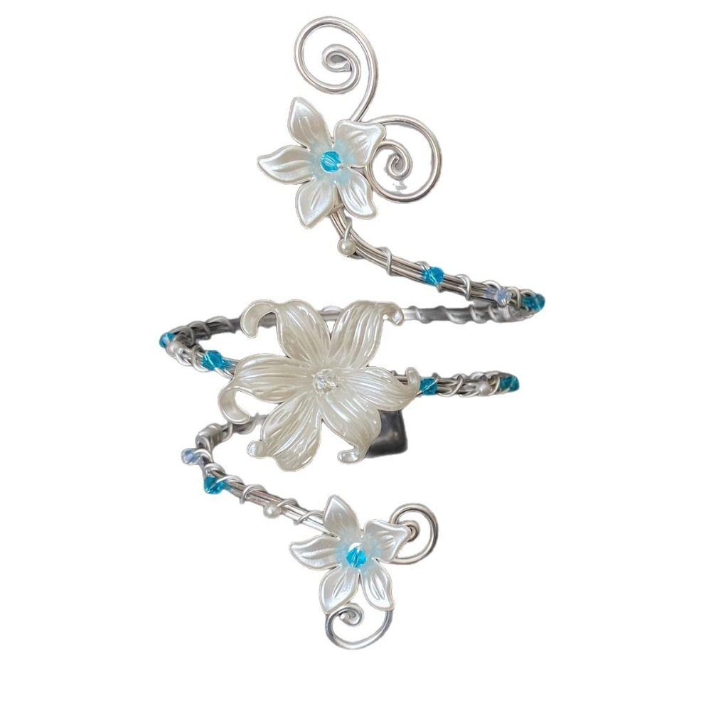 Hollow Out Open Arm Bangle Floral Arm Ring Vintage Iris Flower Bracelet Hand Jewelry