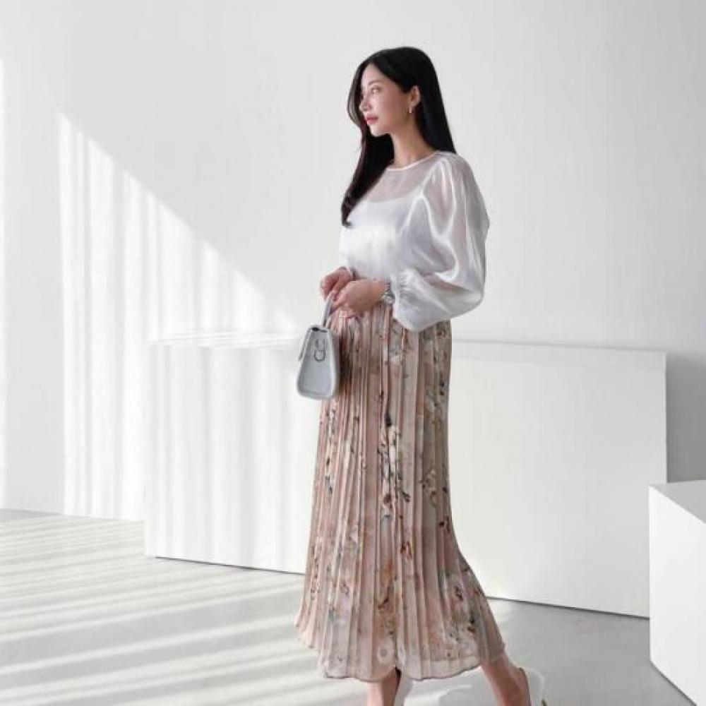 Open Run Women Vilenne Floral Pleated Sheer Skirt