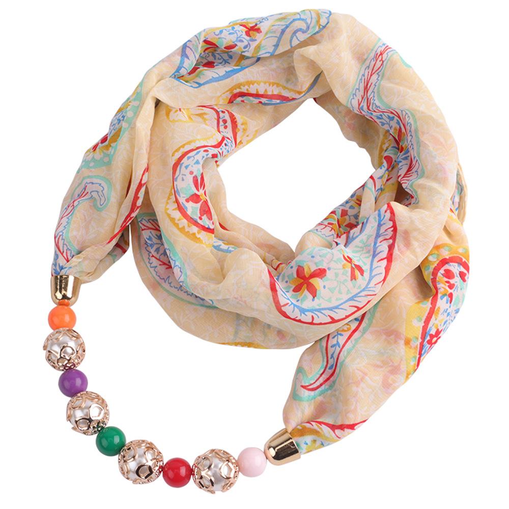Chiffon Scarf Spring and Summer Women's Pearl Necklace Pendant Scarf Rainbow Scarf Clothing Accessories Scarf