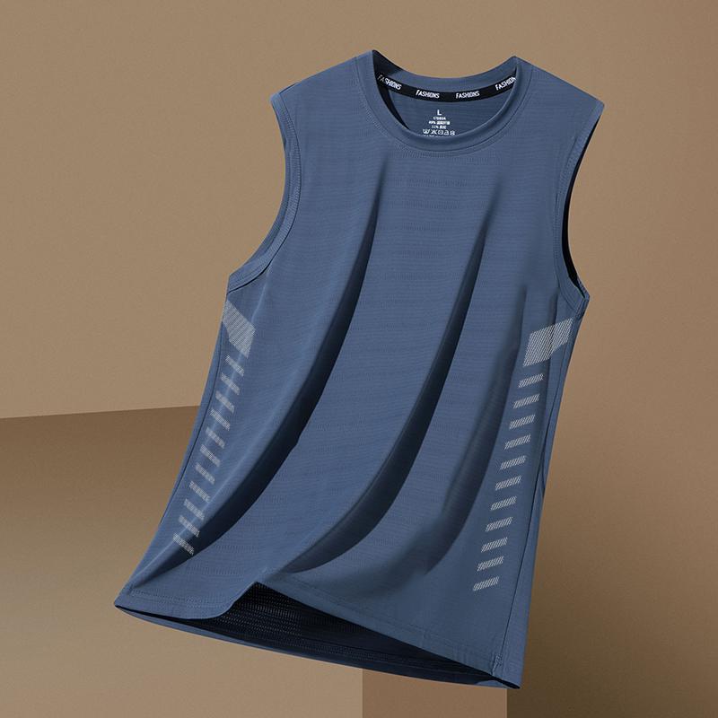 Men's Plus Size Ice Silk Quick-Dry Sleeveless Tank Top for Running and Summer.