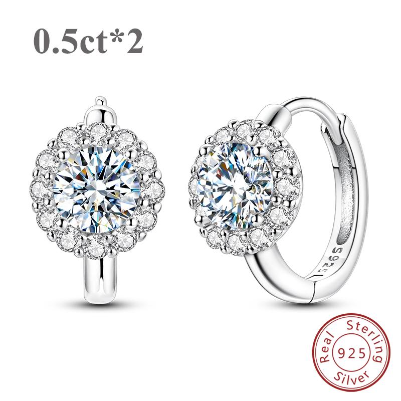 

Real Sparkling Moissanite Earring Sliver Hoop Earring For Women Wedding Engagement Party Luxury Jewelry Total 1Ct