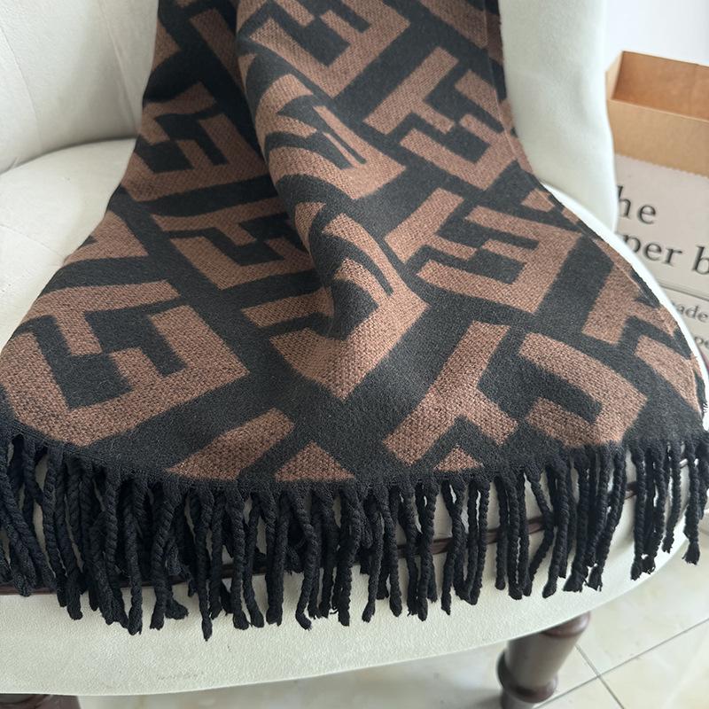 

Autumn and winter new core-spun yarn ET imitation cashmere double-sided scarf women s high-end shawl warm scarf 188CM