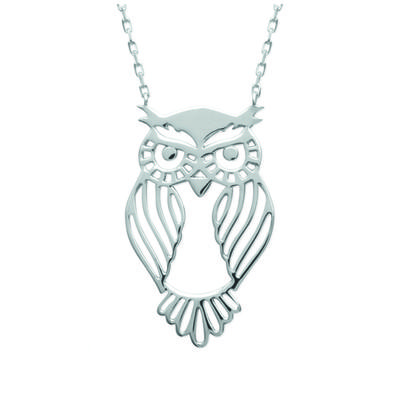 [N3038] - Silver 'Owl' Silver Necklace (rhodium-plated) - 30x18 Mm