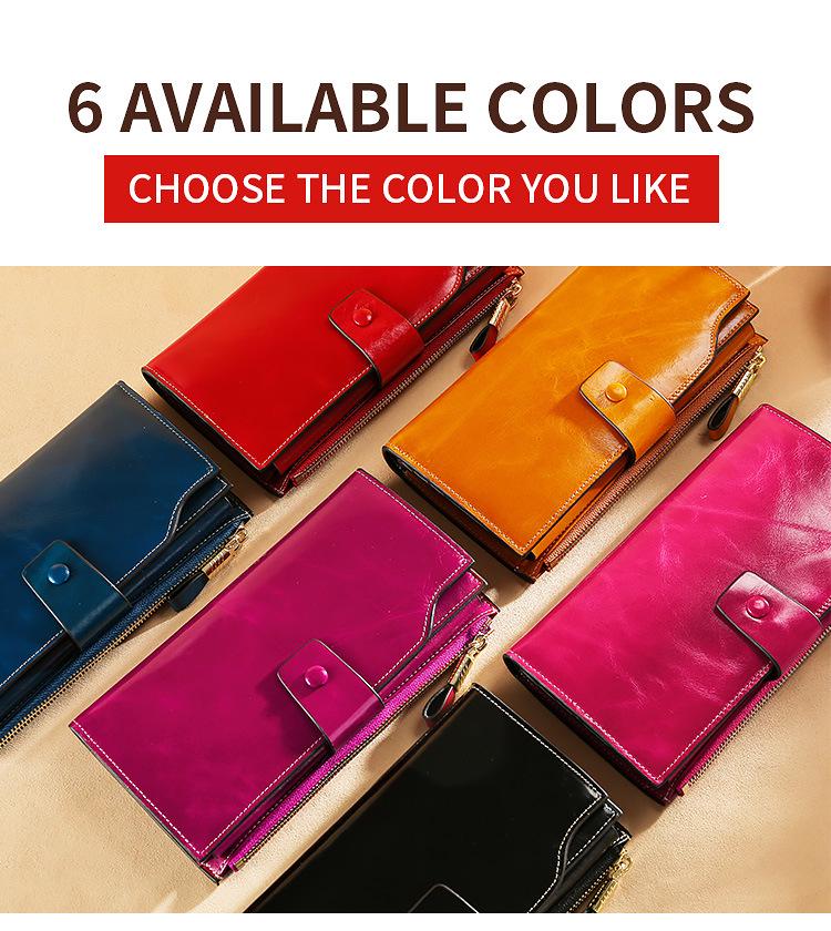 Genuine Leather RFID Anti-Theft Ladies Long Wallet Clutch with Brush Wax Finish