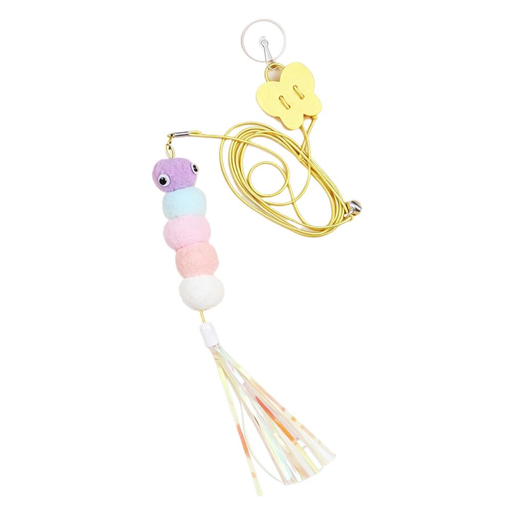 Hanging Cat Toy For Door Mounted Self-Play Elastic Rope Plush Caterpillar Feather Bell Teaser Toy For Feline Interaction