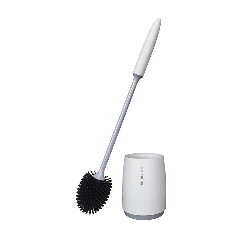 Club & Olive-Shaped Toilet Brush Set with Long Handle and Soft Rubber Bristles for Home Bathroom Cleaning
