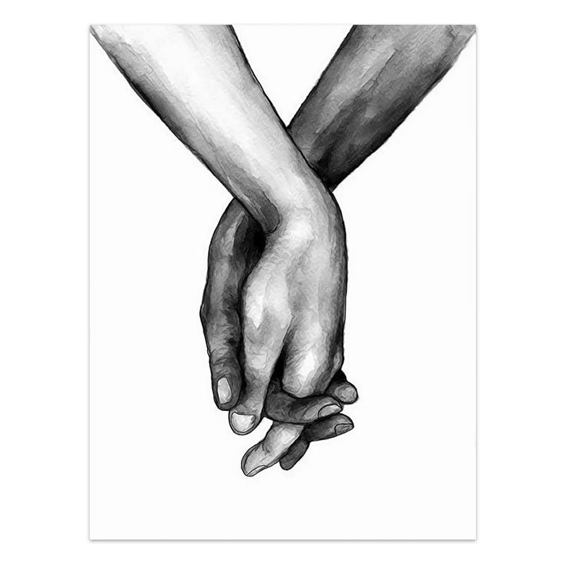 Black and White Love Holding Hands Canvas Painting Nordic Posters and Prints Wall Art Pictures Living Room Family Home Decor