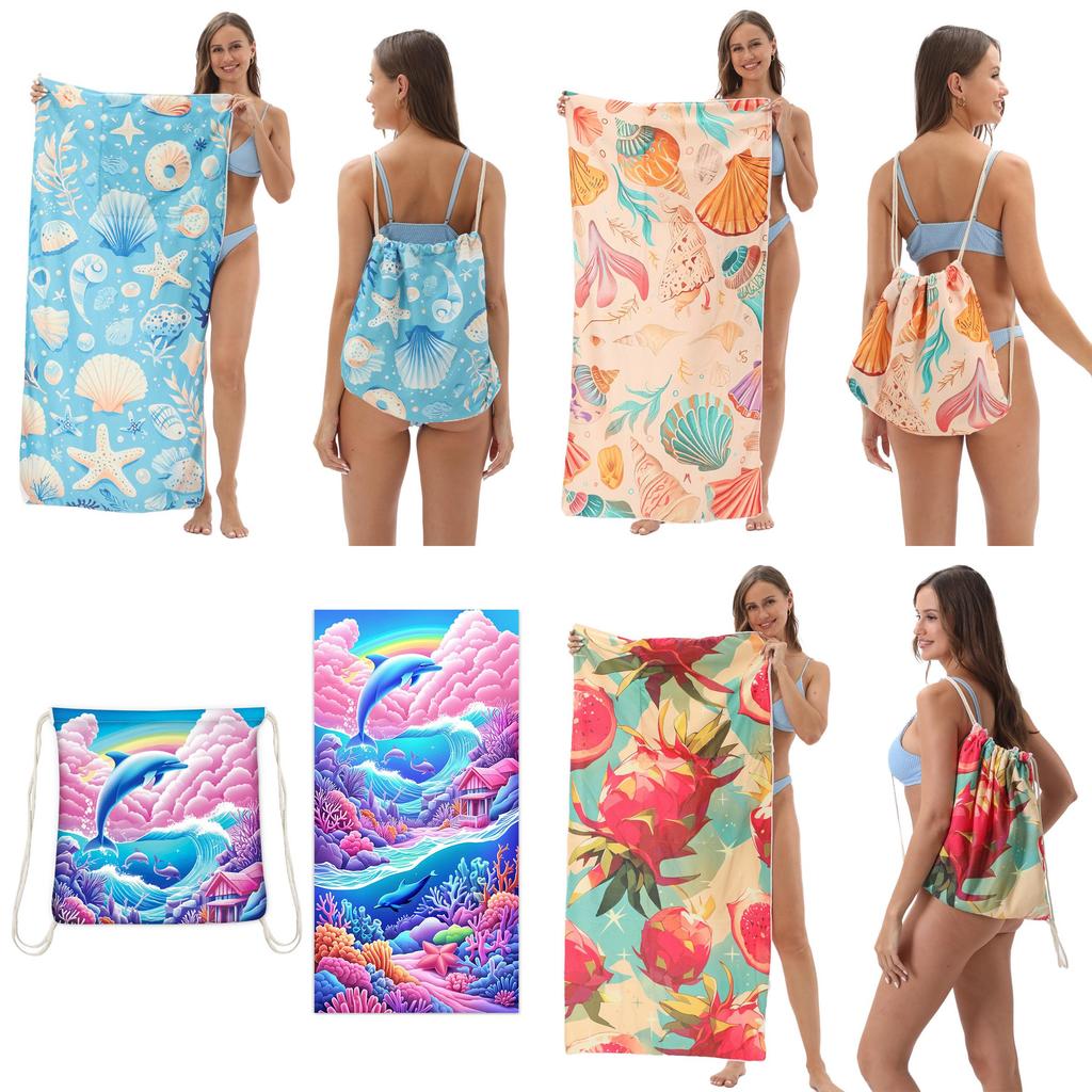 Microfiber Collapsible Sand Towel With Storage Bag For Beach Use