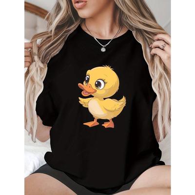 Damen Niedliches Gelbes Küken Print T-Shirt Rundhals Kurzarm Frühling Sommer Lässig Trendiges Oberteil