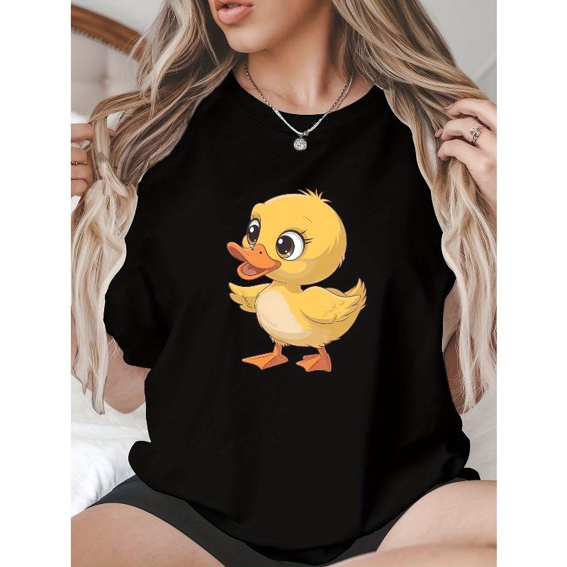 

Women Cute Yellow Duckling Print T-Shirt Crew Neck Short Sleeve Spring Summer Casual Trendy Top 4XL