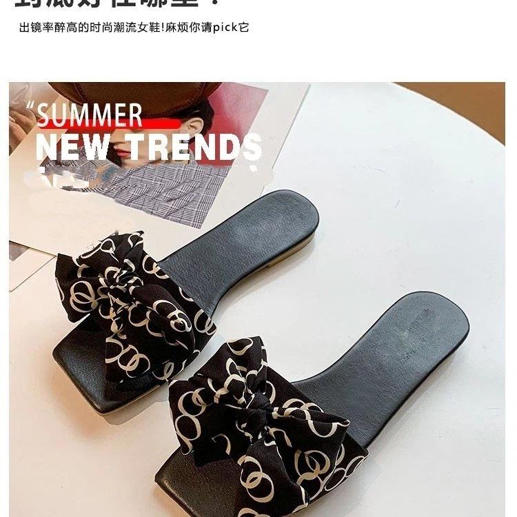3 color bowknot Women's Design Slide Sandals, Casual Square Open Toe Flat Summer Shoes, Lightweight Slide Sandals