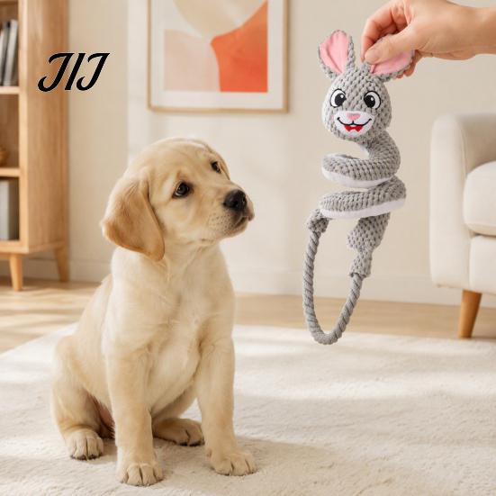 Wear Resistant Plush Dog Toys Tug Rope Toy, Cute Fox Rabbit Squeaky Chew Toy with Crinkle Paper, Aggressive Chewers Interactive Pull for Medium Large
