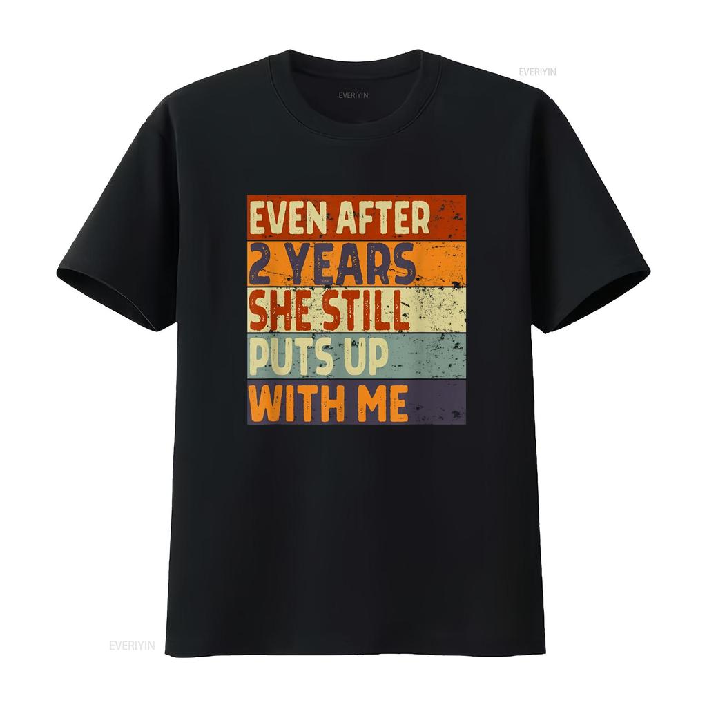 Mens Funny 2 Years Marriage Wedding Anniversary for Him T Shirt Vintage Washed Streetwear Breathable Casual