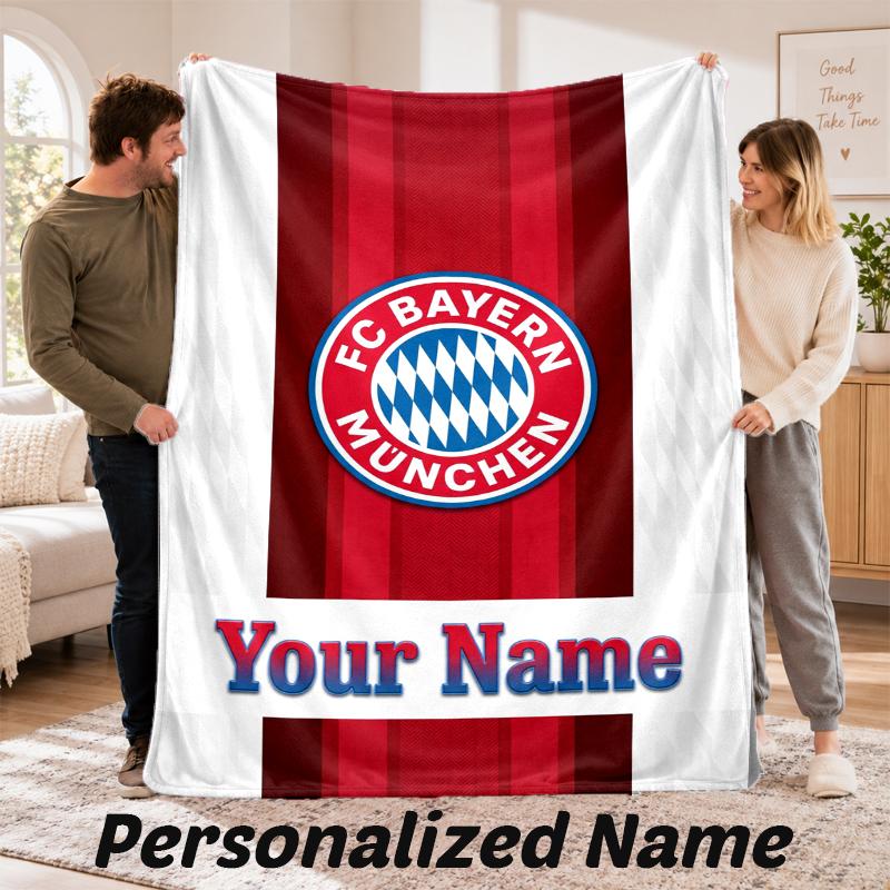 FC Bayern München Personalisierte Flanelldecke Benutzerdefinierter Name Text Weiche Wohndecke Heimdekoration
