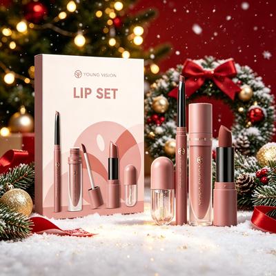 Kit de Batom com 4 Peças, Batom Líquido Matte, Gloss Labial, Lápis de Lábio e Óleo Labial Hidratante, Kit de Maquiagem, 8 Cores Disponíveis