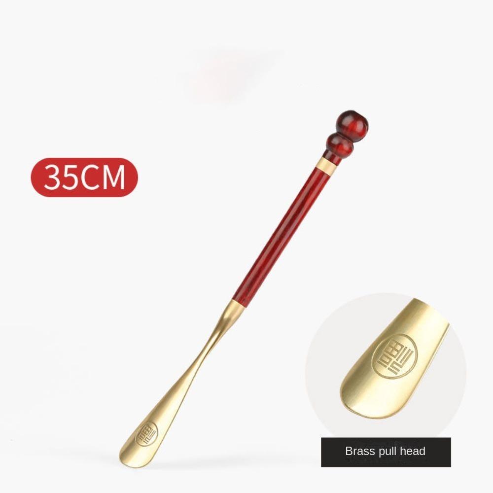 Portable Long Handle Wooden Shoes Lifter Wood Brass Head Shoe Horn Wearing Long Handle