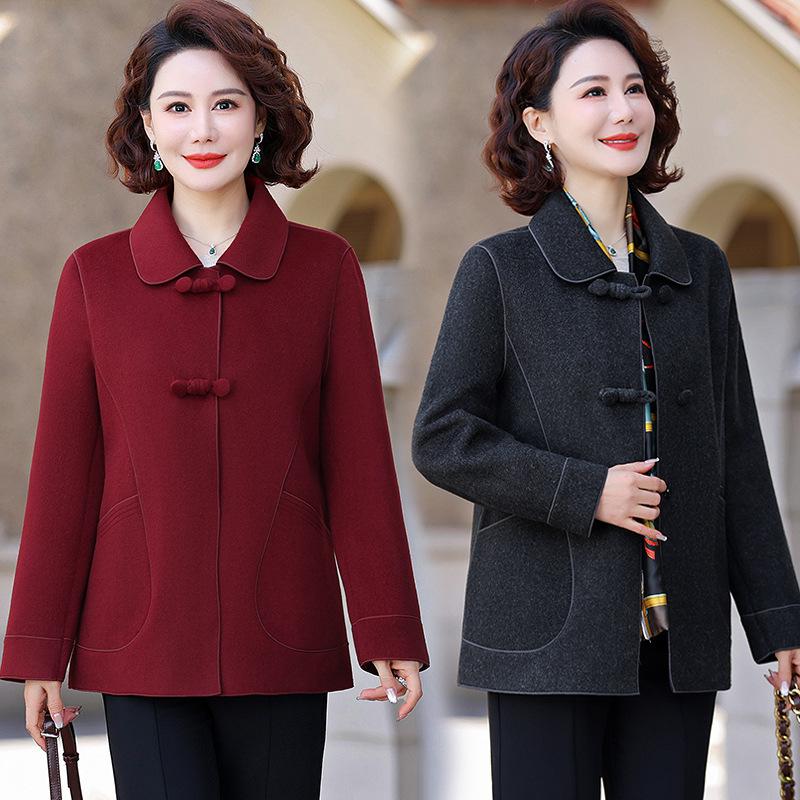 Stylish Slim Fit Double-Sided Woolen Coat for Middle-Aged Women - Versatile Autumn/Winter Wear