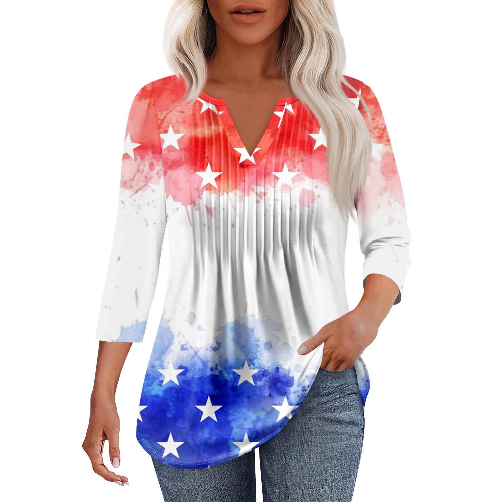 

Женская модная повседневная плиссированная футболка с V-образным вырезом и рукавом семь четвертей XXL красный