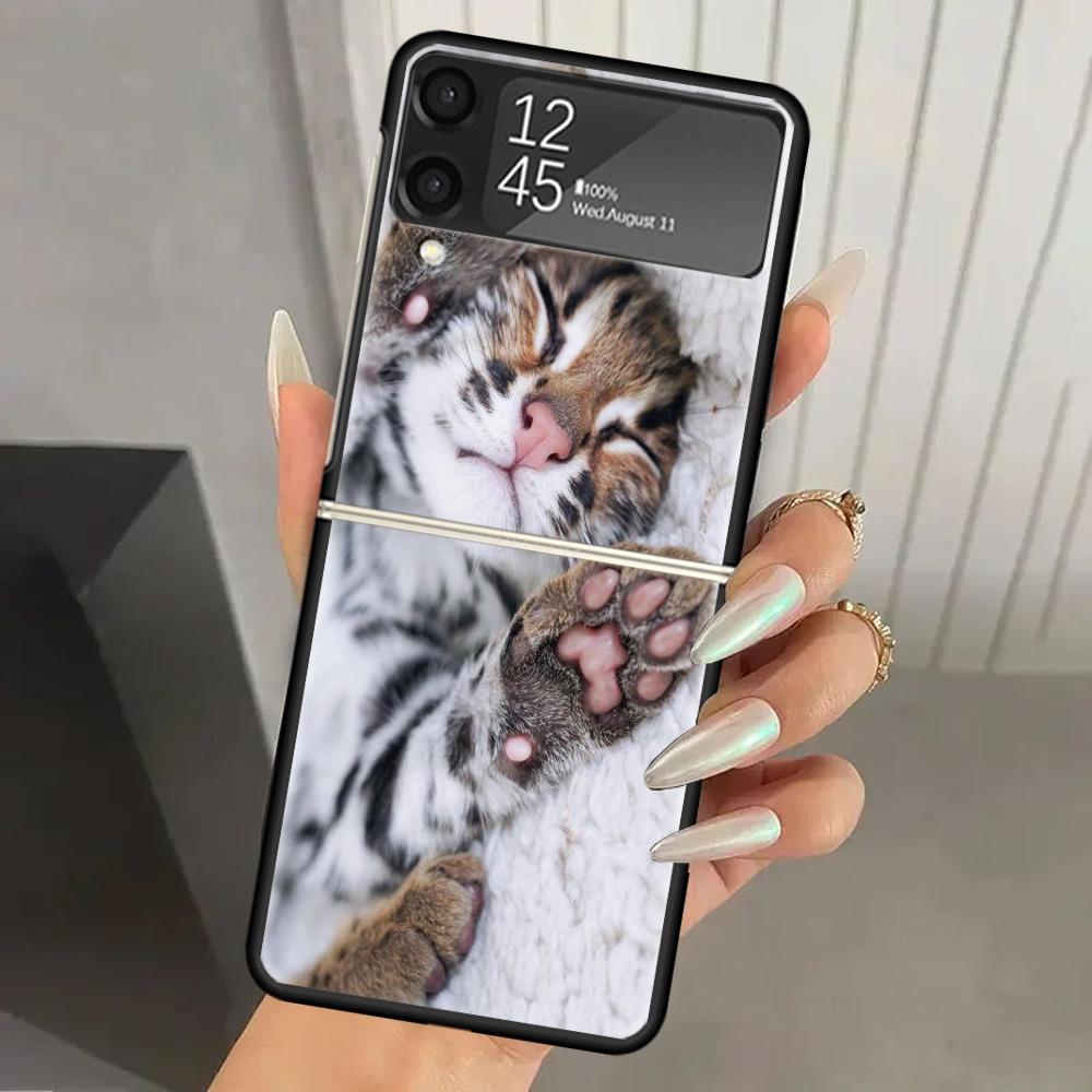 

Розовый Кот Лапа Жесткий PC Чехол Для Телефона Для Samsung Galaxy Z Flip 7 6 5 4 3 Черный ZFlip7 ZFlip6 Flip5 Flip4 Flip3 5G Чехол с Принтом Samsung Z Flip 4