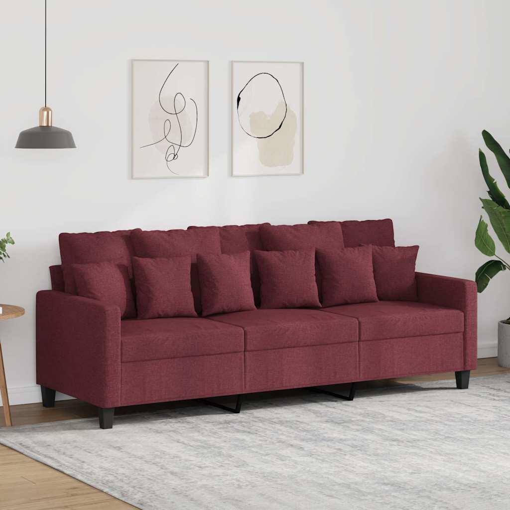 Vidaxl 3-Seater Sofa, Wine Red, 180 Cm, Upholstered In Fabric