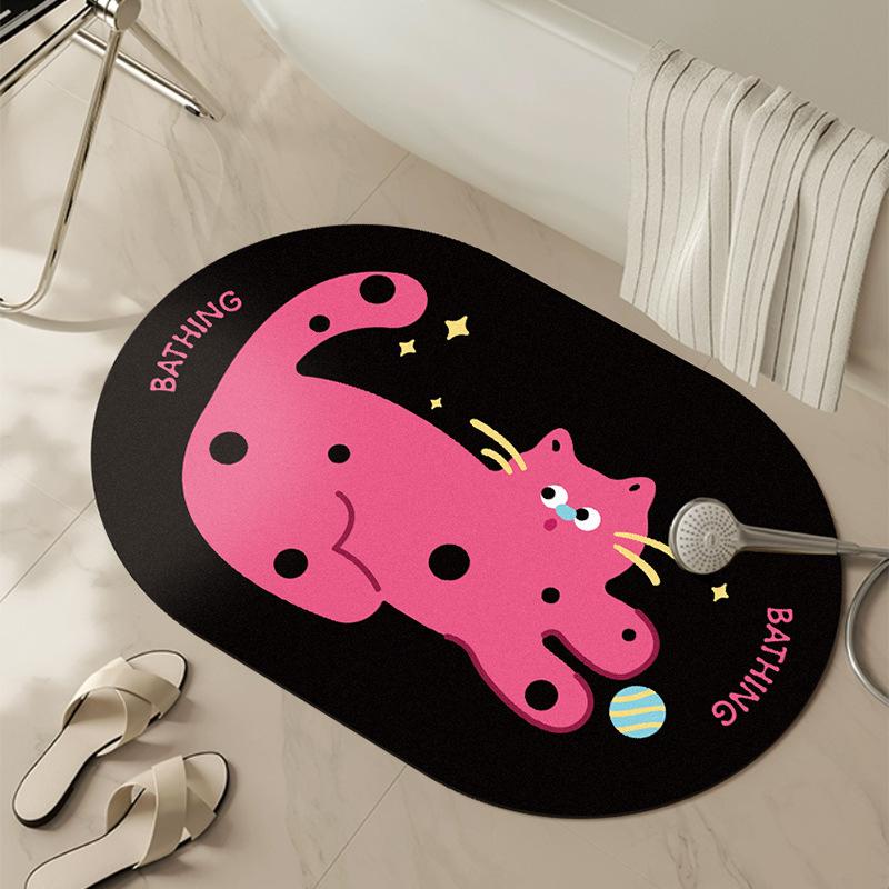 Bathroom Floor Mat Quick Drying and Absorbing Water Household Oval Bathroom Entrance Mat Anti Slip Cartoon Dopamine Foot Mat