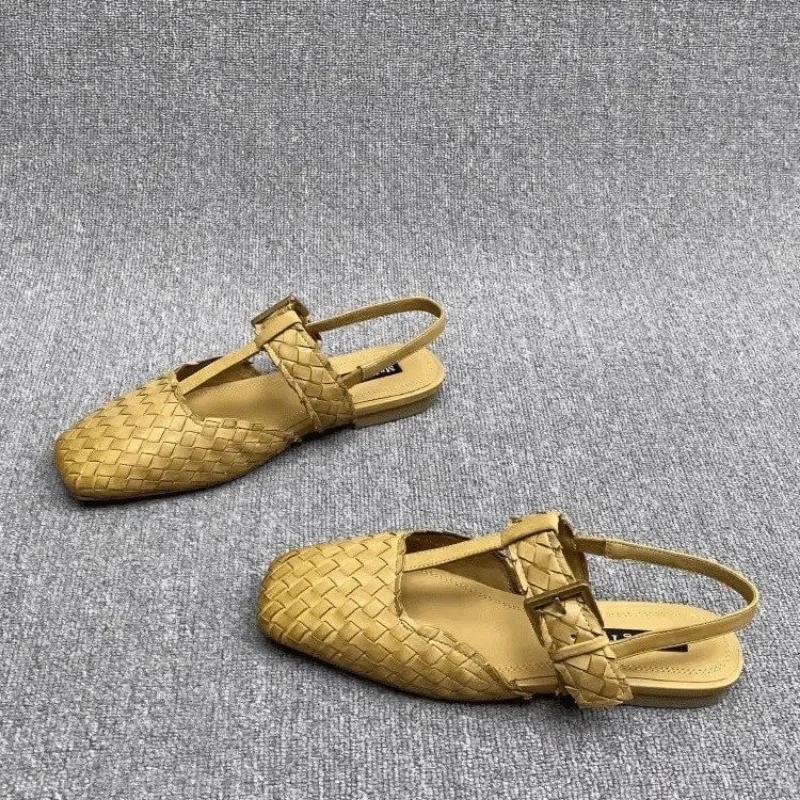 Summer Women's Shoes   Solid Color Baotou Sandals Fashionable Slip-on Low Heel Casual Roman Women's Sandals