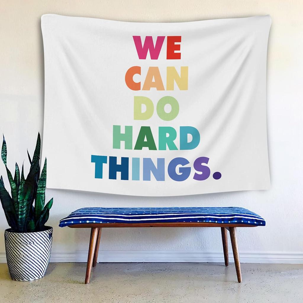 OGILRE We Can Do Hard Things Inspirational Quotes Colorful Word Home Girls Bedroom Decorations Wall Art Hanging Tapestry, Inspirational Motivational