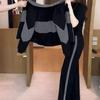 Velvet Plaid Patchwork Women's Suit: Trendy Fall/Winter Age-Reducing Two-Piece Set
