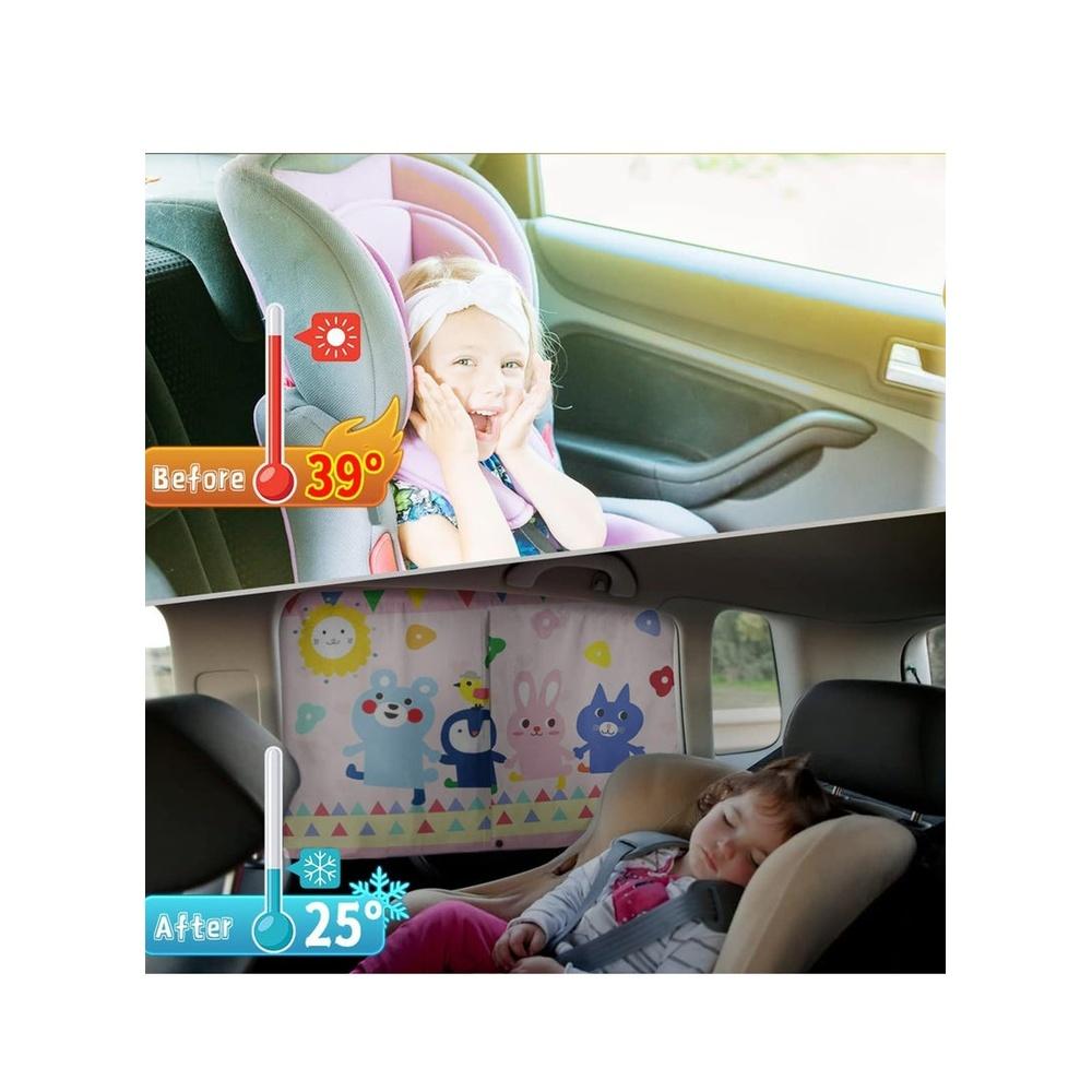 Car Window Shade for Baby Magnetic Double Layer Car Sun Shade for Side Windows Full Shade and Half Shade Options Cartoon Patterns Car Window Curtain