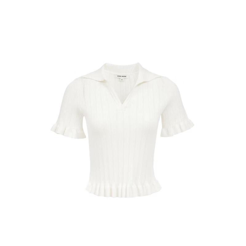 VEROMODA Women's Ribbed Ruffle Lapel Knit Short Top