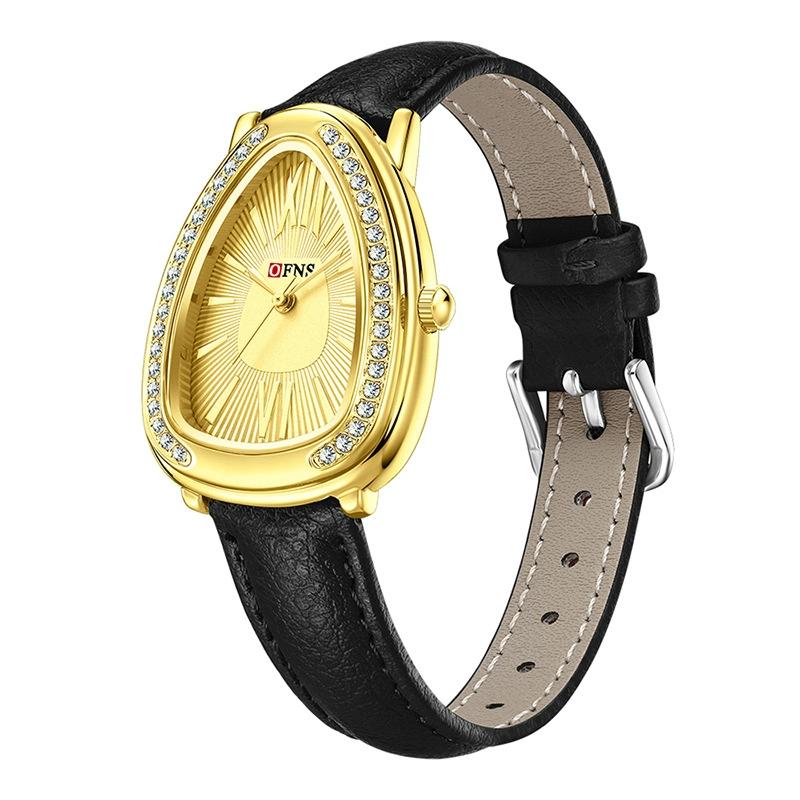 

SANDA Модные Роскошные Часы Для Женщин, Инкрустированные Бриллиантами Циферблат, Кожаные Кварцевые Часы Для Девочек, Подарки, Reloj Mujer, Женские Наручные Часы золотистый/чёрный