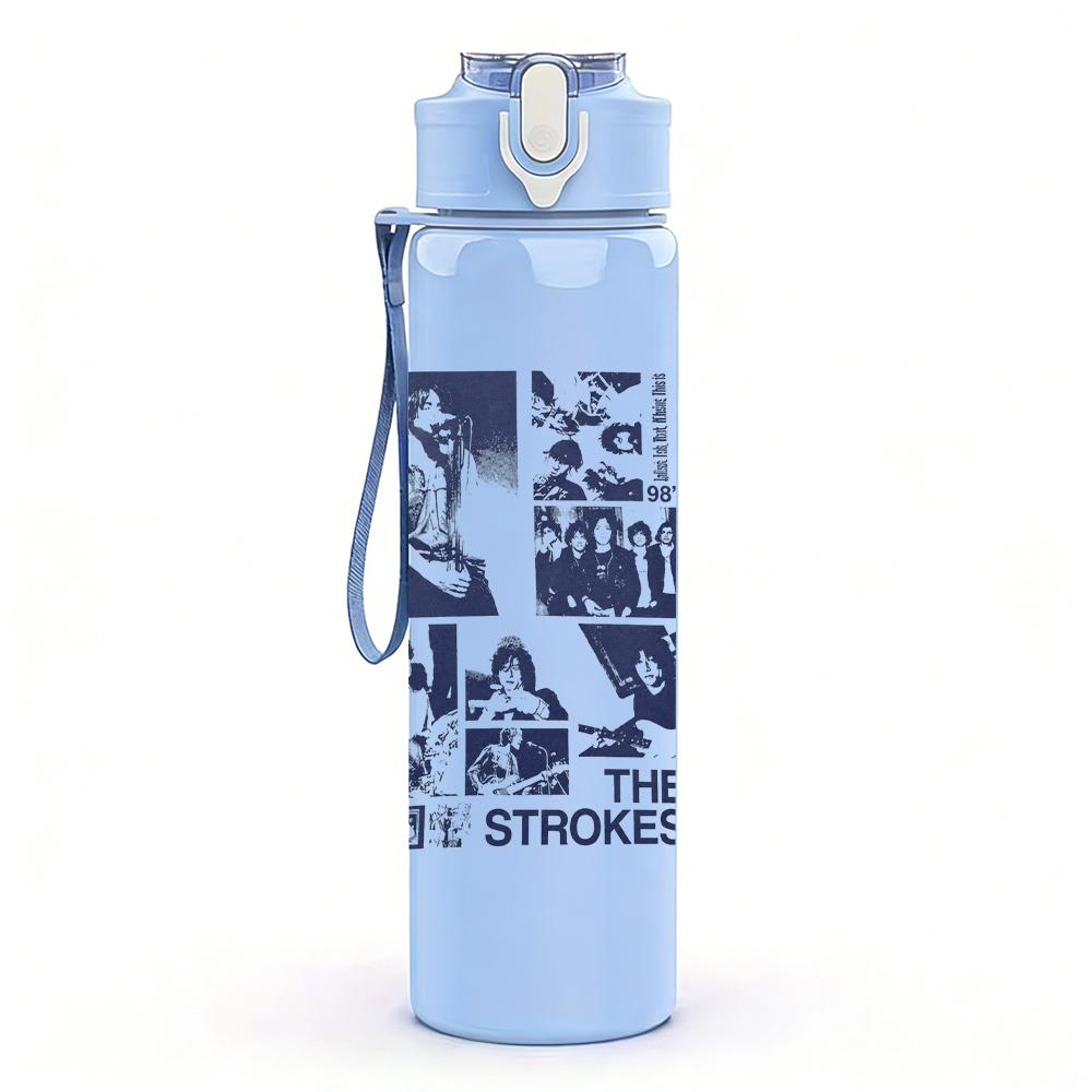 1PC Retro Band Black White Grid Collage Print 750ml Portable Sports Water Bottle Leakproof Gym Outdoor Travel Drink Cup