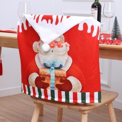 Christmas Chair Cover Classic Santa Claus Snowman Print Dining Chair Cap with Pom Pom New Year Party Supplies Xmas