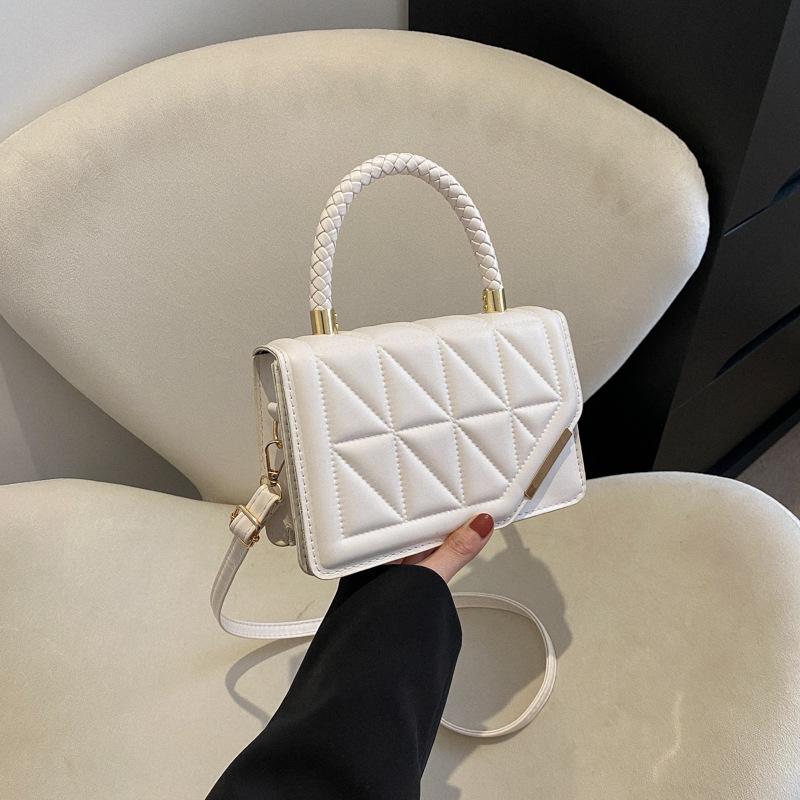 

Сумка женская 2024 года, новая ромбовидная текстура, иностранный стиль, портативная маленькая квадратная сумка, модная однотонная сумка через плечо, модная сумка-мессенджер белый
