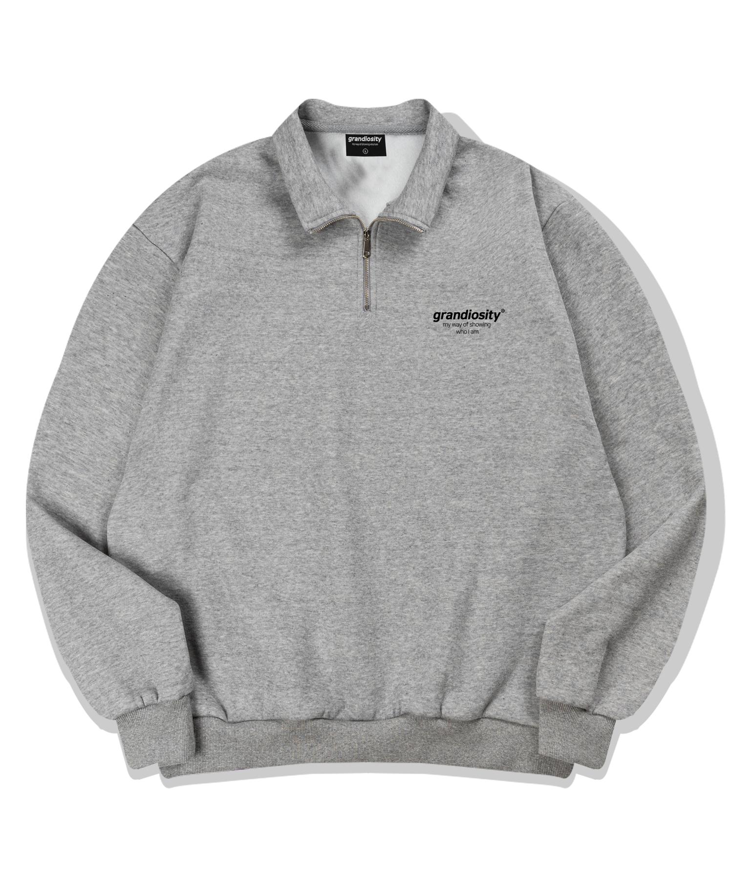 Grandiosity Simple Logo Oversized Half-Zip Sweatshirt (Gray) M