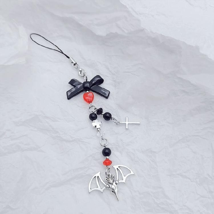 Mobile Phone Charm Gothic Cross Bat Rose Pendant Keychain Strap Lanyard for Bag