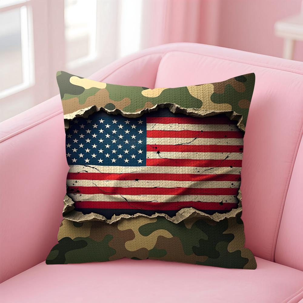 The USA Fashion Cushion Cover Natural Linen Pillow Case DoubleSided Print Decorative Sofa Pillowcase Home Decor Gift