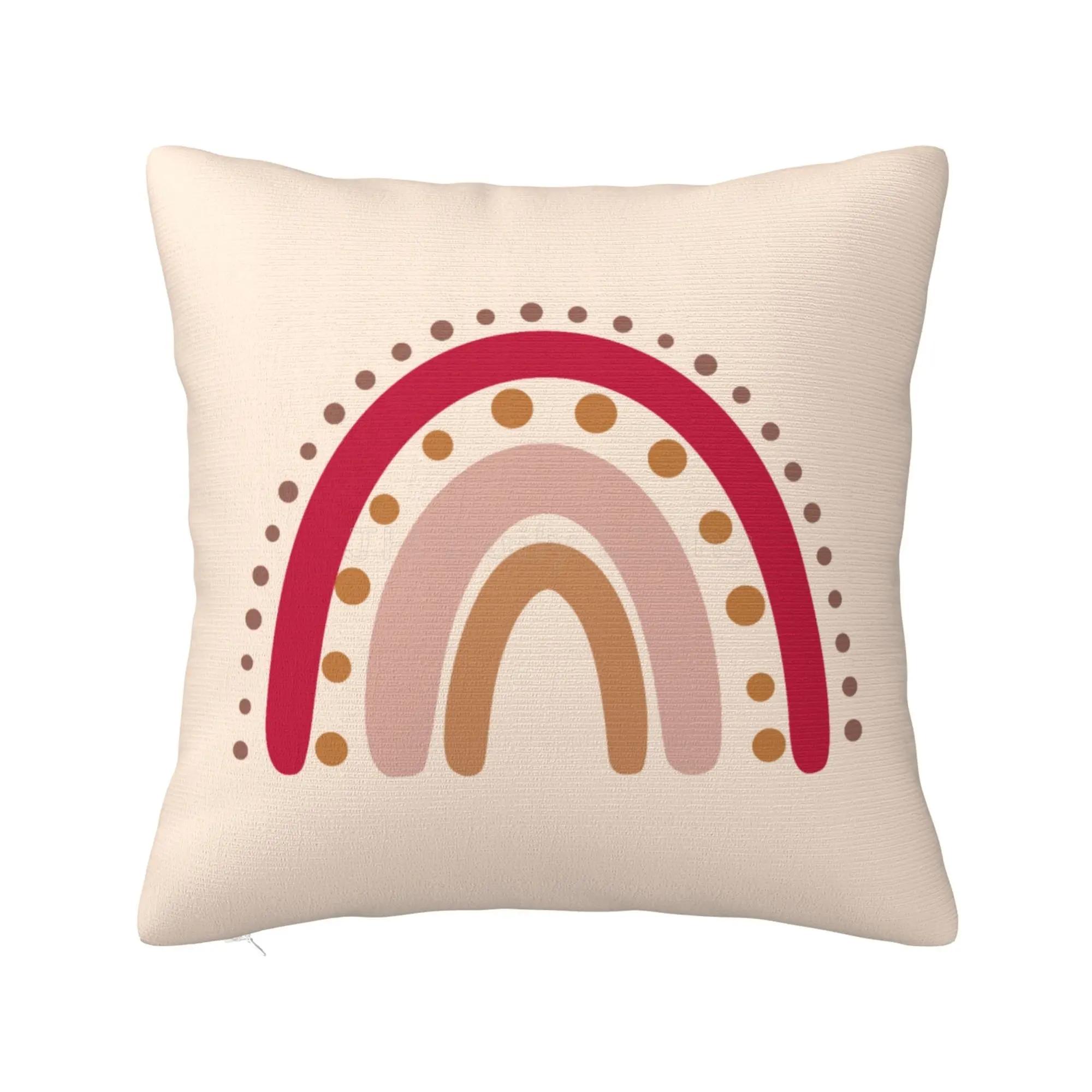 

Boho Rainbow Throw Pillow Cover Bohemian Baby Nursery Cotton Polyester Pillow Case Neutral Rainbow Sofa Couch Decor 18X18 Inch 30cmx30cm