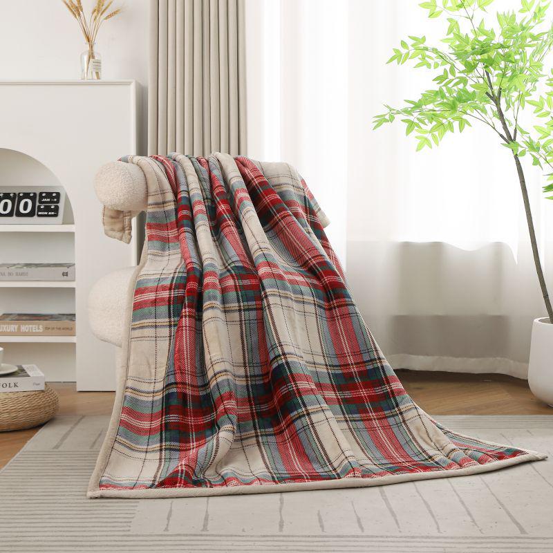Double-Layer Lambswool Flannel Blanket: Plaid Office, Dorm, or Sofa Throw