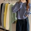 Korean Style Solid Color Women's Sweatshirt – Spring/Autumn, Round Neck, Long Sleeve, Loose Short Top