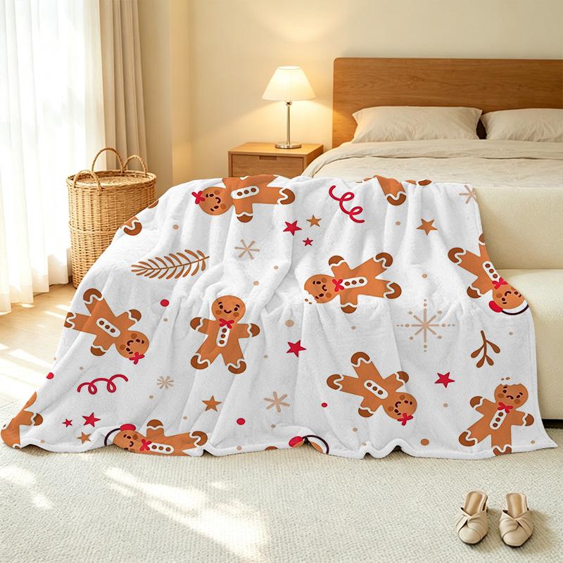 Gingerbread Man Series Flannel Fleece Blanket – Soft Warm Cozy, Machine Washable, Winter Christmas Blanket for Home Office Nap