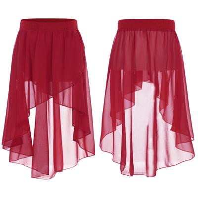 Girls High-Low Ballet Wrap Skirt Elastic Sheer Chiffon Side-Dip Asymmetrical Tutu Studio Practice Performance Costume